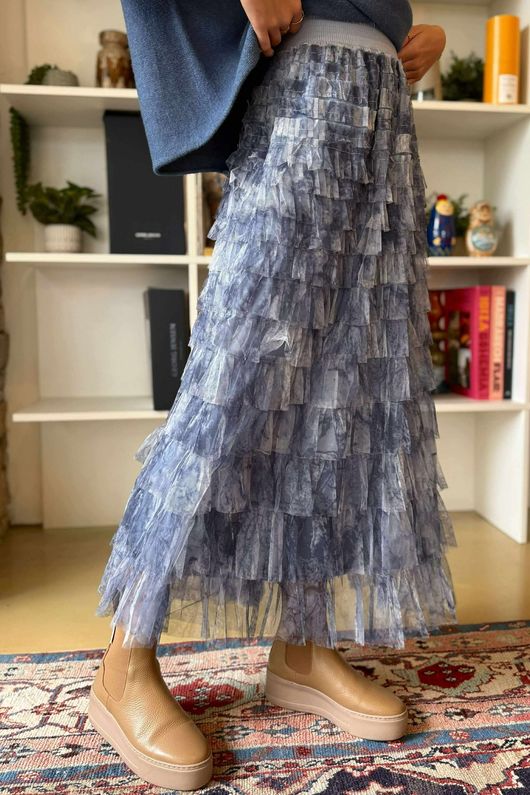 Ramone Marble Mesh Midaxi Skirt Denim